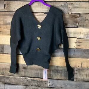 Micas Long Sleeve Sweater Open Back Gold Hardware Size Small In Dark Gray
